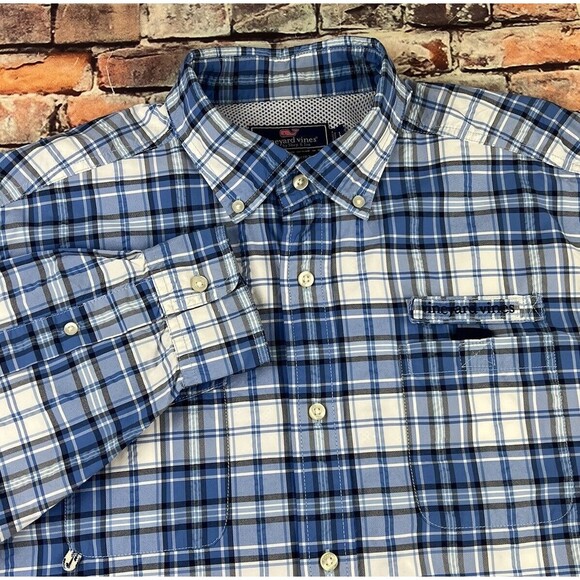 Vineyard Vines Harbor Shirt Mens L Blue Plaid Long Sleeve Vented Button Down - Picture 3 of 7